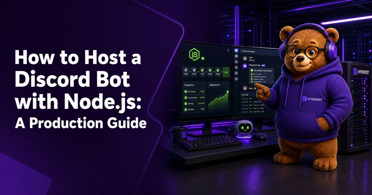 Production Node.js Discord Bot Hosting HYEHOST blog artwork