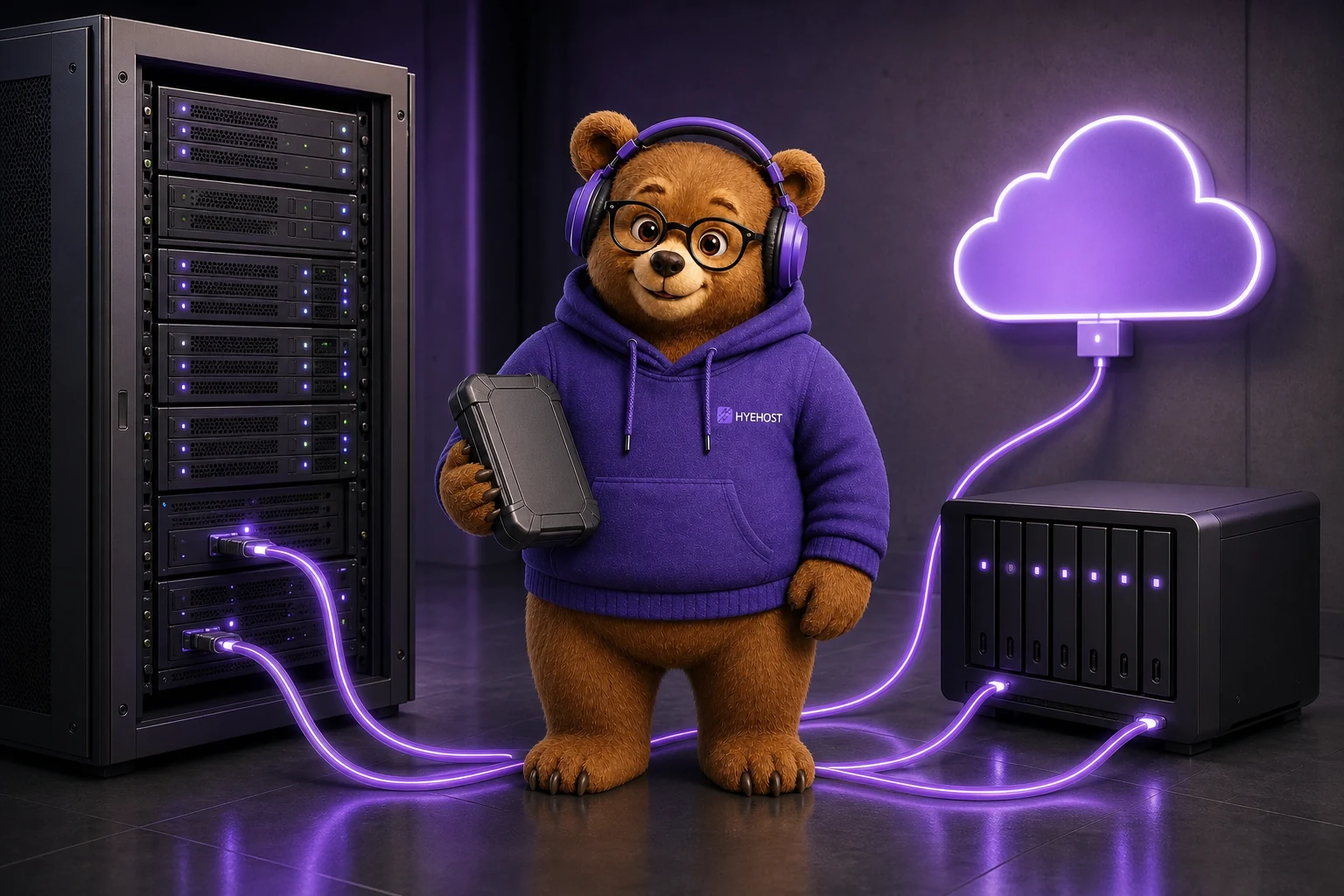HYEHOST mascot demonstrating redundant backups for World Backup Day