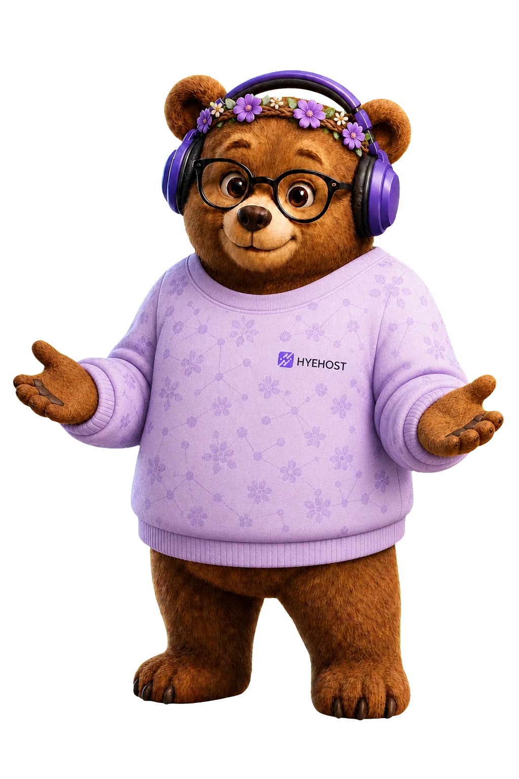 Transparent Easter and spring version of the HYEHOST homepage mascot